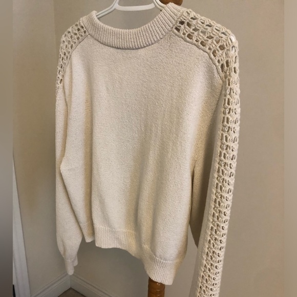 Cream sweater with crochet sleeves, wear as cardi or sweater, medium - Picture 1 of 6